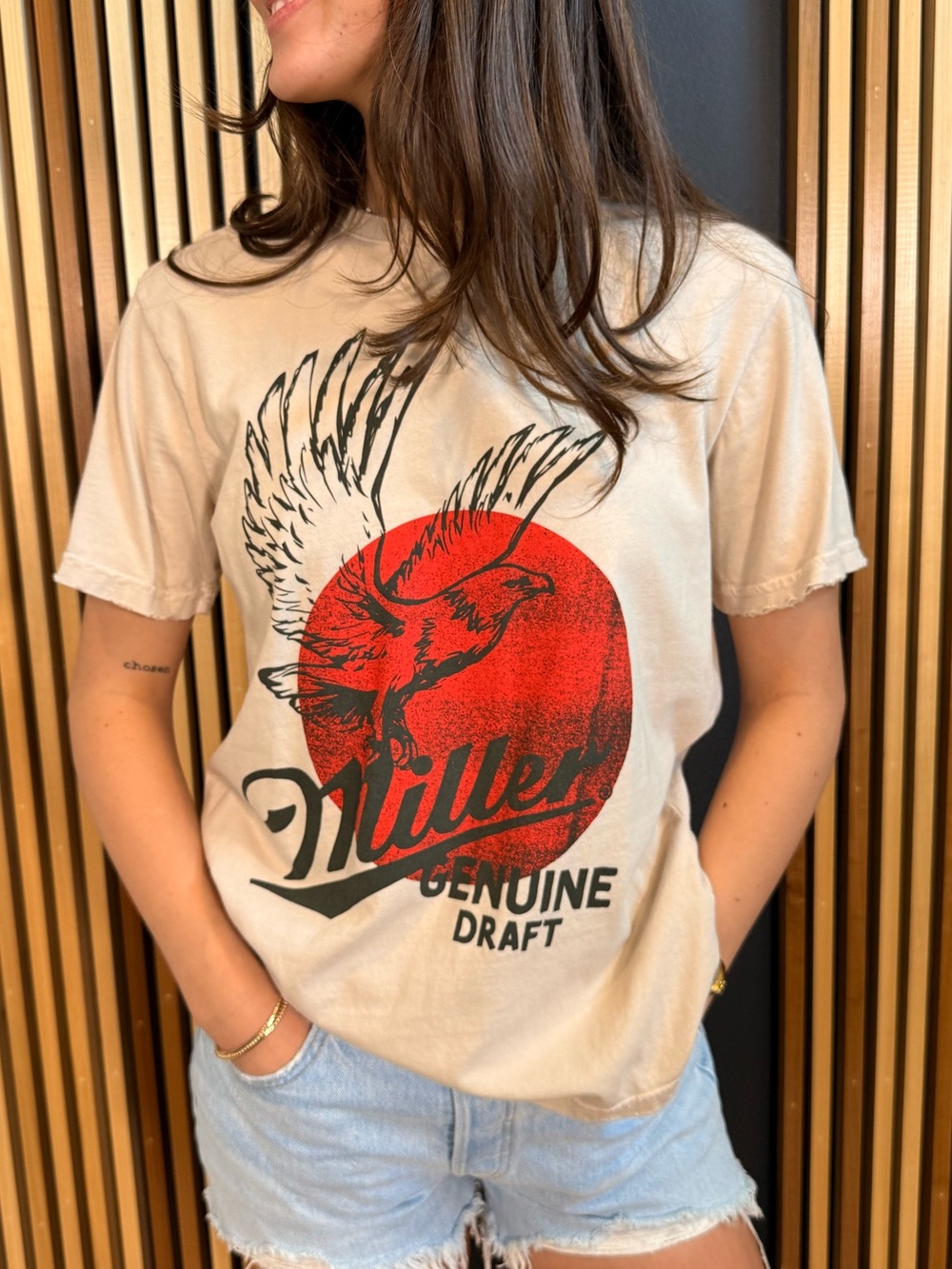 Junk Food Clothing Official Miller Genuine Draft Beige Graphic Tee